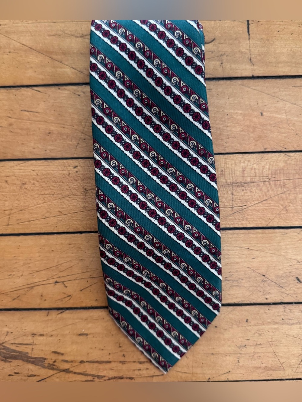 Brooks Brothers Green white floral Striped Men's Tie made in England
